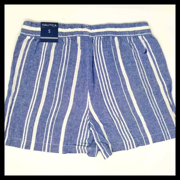 NAUTICAL Linen Blend Pull-On Shorts Light Blue Stripe - Picture 4 of 9